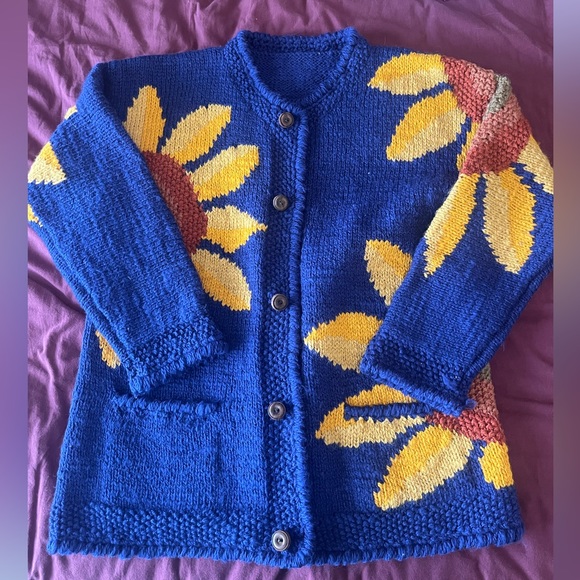Handmade 90’s Sunflower chunky knit cardigan - Picture 2 of 4
